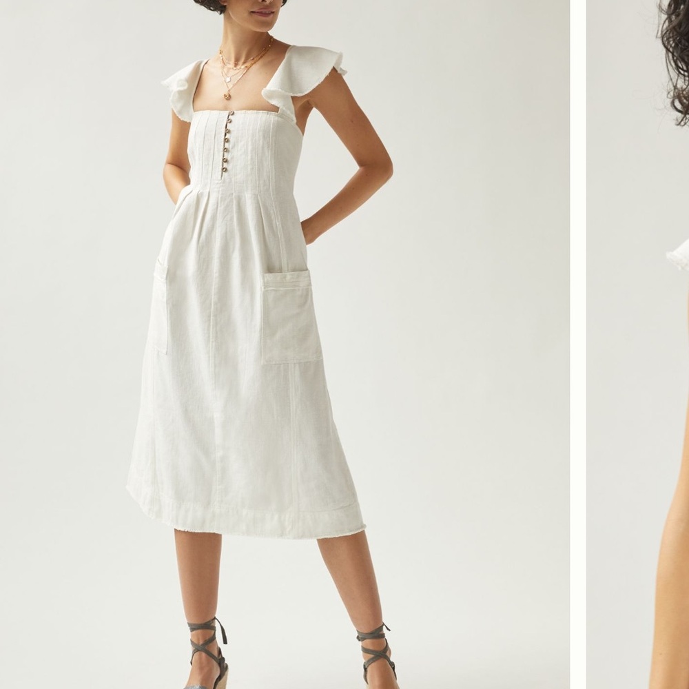 Pilcro Anthropologie Cream Button-Front Top with Patterned Trim